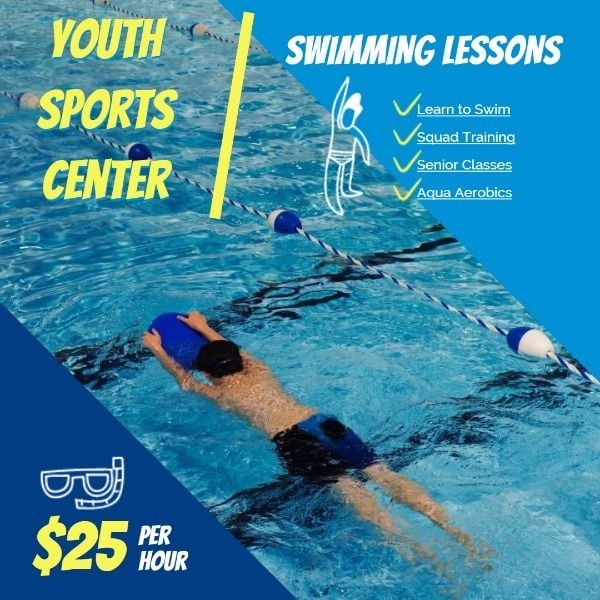 swimming pool, education, course, Swimming Class Instagram Post Template