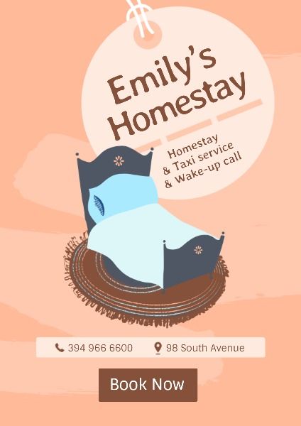 reservations, accommodation, hotels, Queen Bed Homestay Poster Template