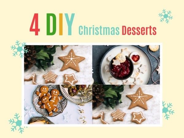cake, dessert, food, Yellow Christmas Photo Collage 4:3 Template