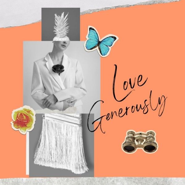 life, girl, butterfly, Orange Montage Collage Photo Collage (Square) Template