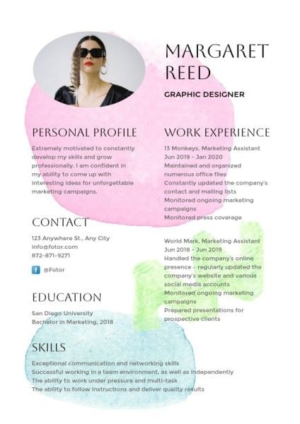 interview, job interview, consultant, Pastel Watercolor Graphic Designer Resume Template