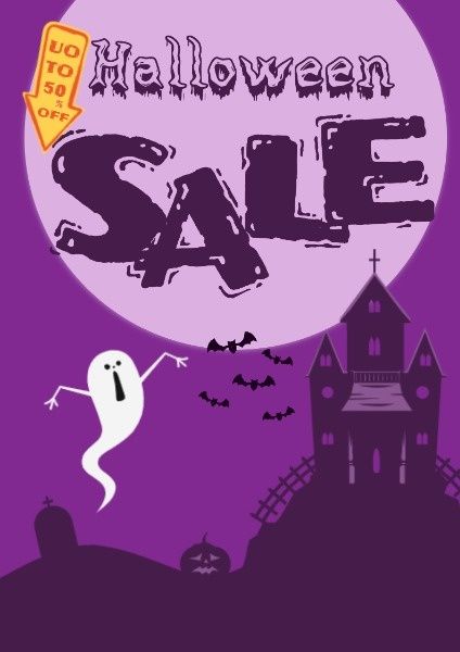 hallpween, pumpkin, festival, Purple Halloween Discount Sale  Poster Template