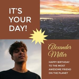 social media, friend, sunset, Brown Happy Birthday Quote Instagram Post Template
