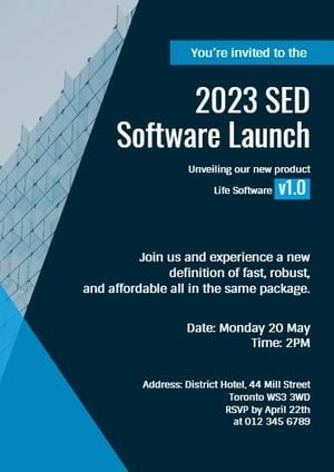 Blue And Green Software Launch Party Invitation
