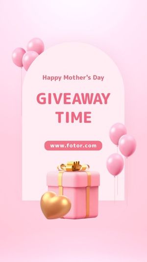 mothers day, mother day, promotion, Pink 3d Illustration Mother's Day Giveaway Instagram Story Template