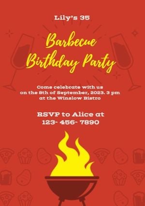 happy birthday, party, events, Red Summer BBQ Birthday Invitation Template