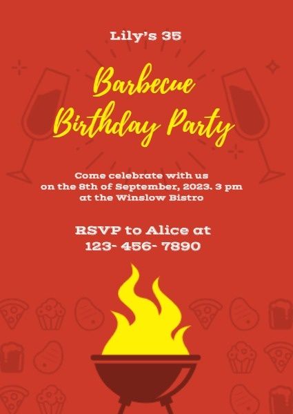 happy birthday, party, events, Red Summer BBQ Birthday Invitation Template