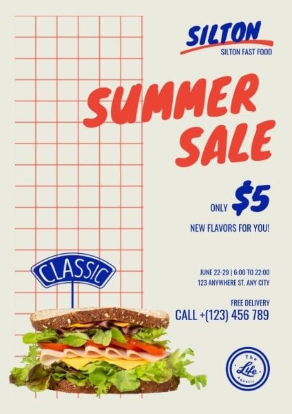 discount, promotion, promo, Retro Fast Food Summer Sale Flyer Template