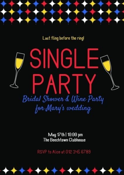 bridal shower, bachelor party, parties, Single Party Invitation Template