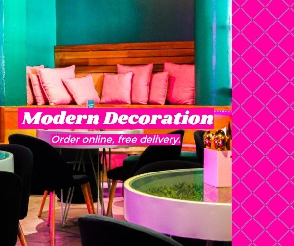 facebook ad, advertisement, ads, Pink Modern Decoration Online Facebook Post Template
