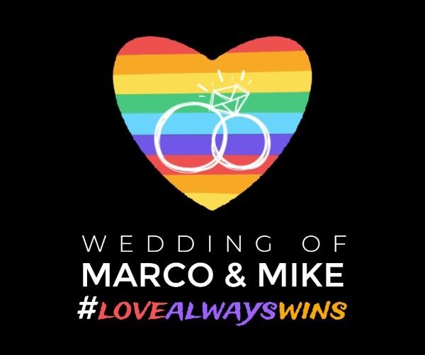 love, lgbt, pride month, Black Rainbow Heart Wedding Invite Facebook Post Template