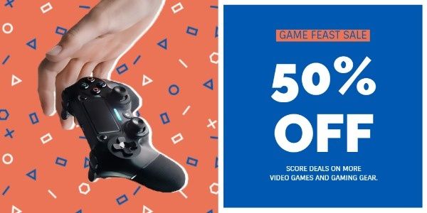 game, gear, device, Red And Blue Gaming Gadget Sale Twitter Post Template