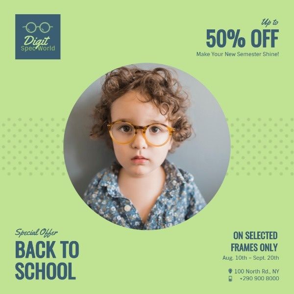 sale, commercial, back to school, Glasses Promotion  Instagram Post Template