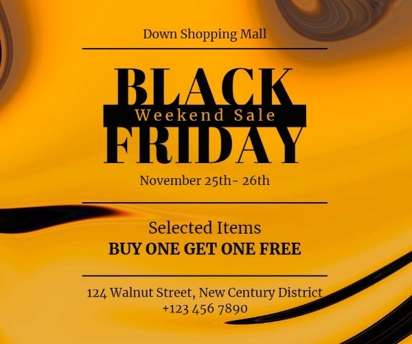 shopping mall, discount, promotion, Yellow And Black Friday Weekend Sale Facebook Post Template