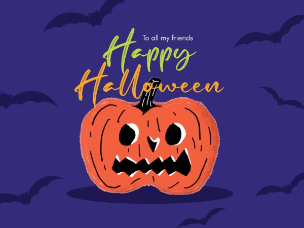 Blue Happy Halloween To Friends Card
