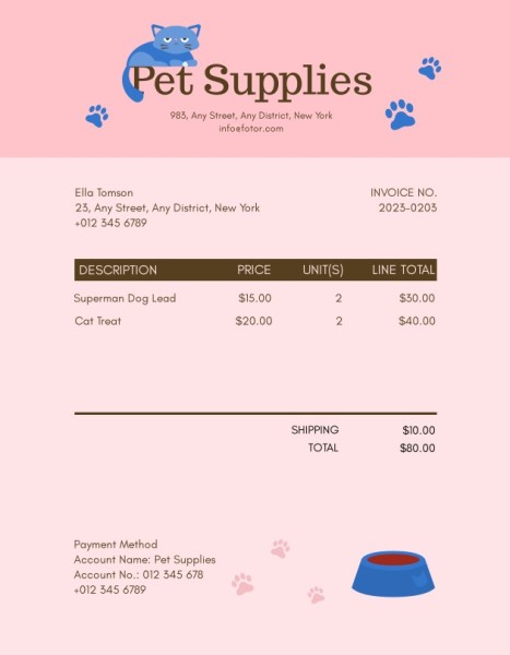Pet Supplies Invoice