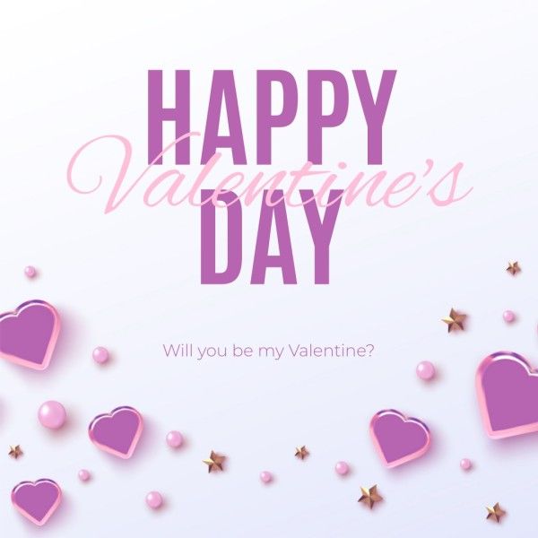 love, life, simple, Purple Elegant Happy Valentines Day Instagram Post Template