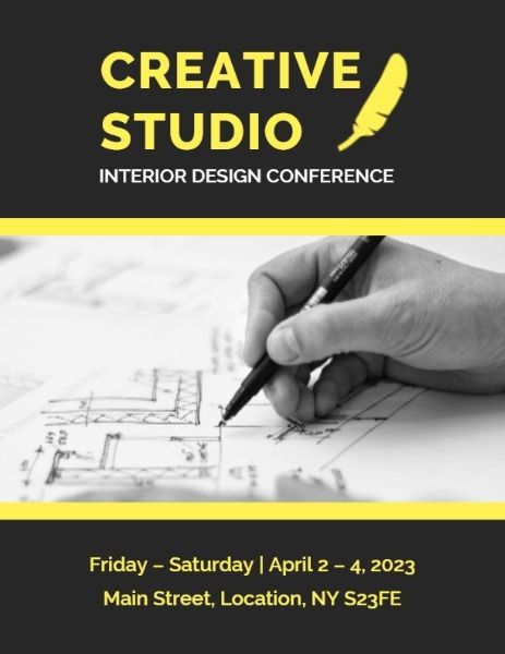 drawing, create, studio, Black And Yellow Interior Design Meeting Program Template
