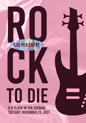 cute, simple, live, Pink Guitar Rock Music  Poster Template