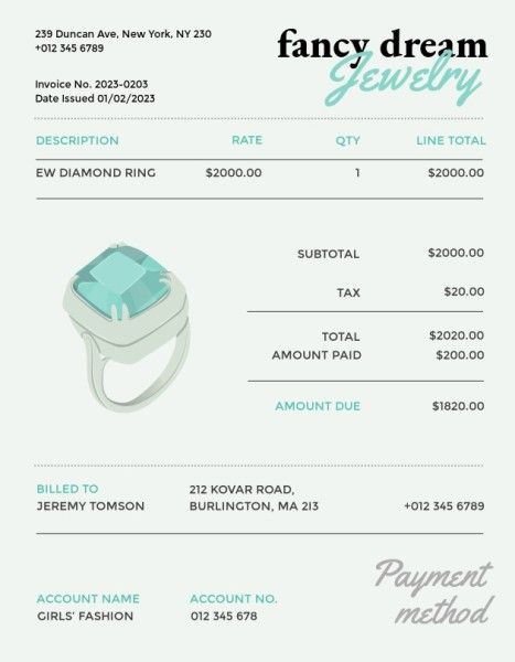 shop, retail, sale, Jewelry Store Invoice Template