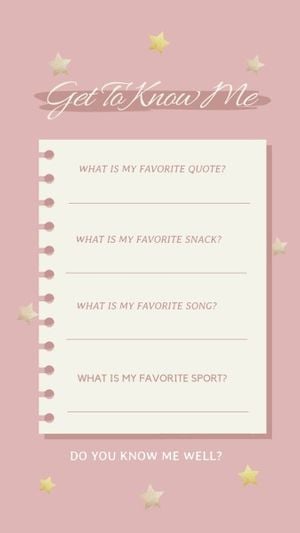 Pink Get To Know Me Question List Instagram Story