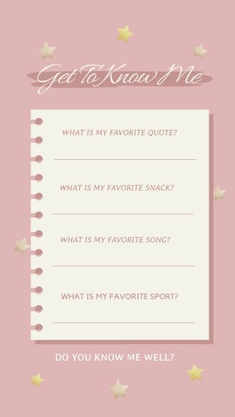 Pink Get To Know Me Question List Instagram Story