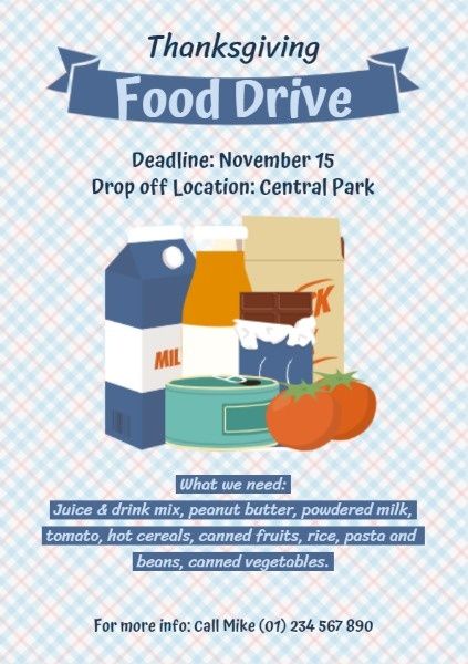 Blue Thanksgiving Food Drive Flyer