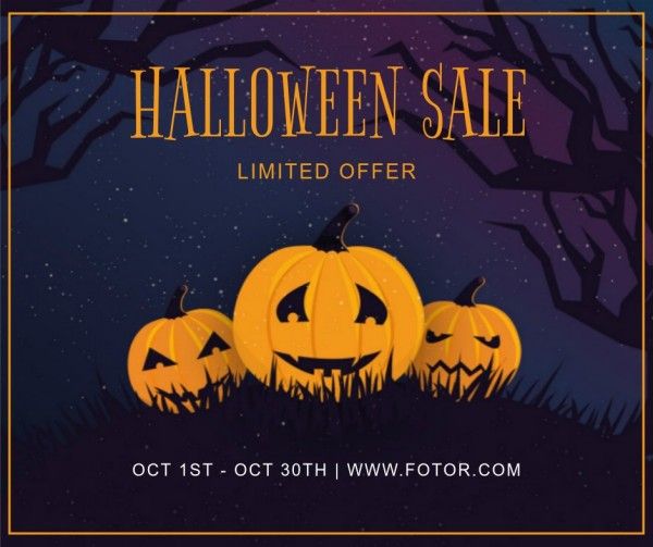 promotion, holiday, marketing, Violet Yellow Halloween Sale Facebook Post Template