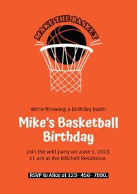 バスケットボールの誕生日パーティー 招待状