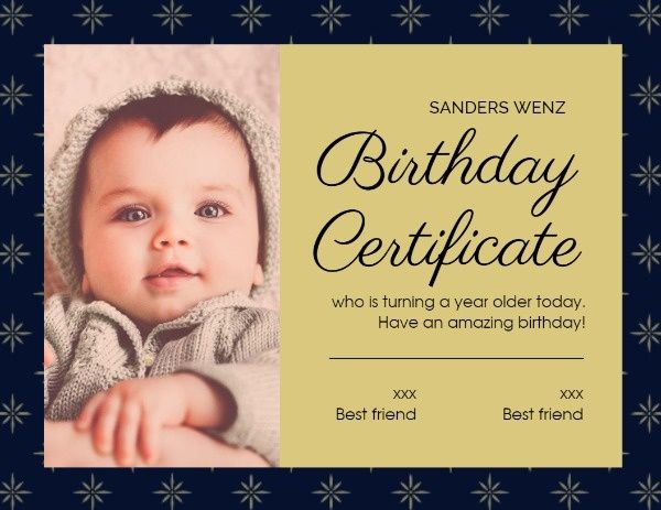 Baby Birthday Certificate Certificate