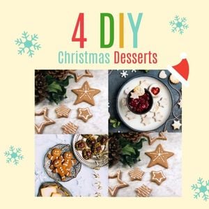 cake, dessert, food, Yellow Christmas Photo Collage (Square) Template