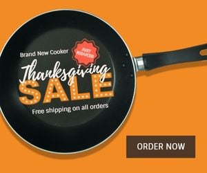 cooker, discount, pot, Thanksgiving Orange Pan Sale Banner Ads Large Rectangle Template