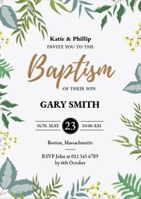 celebration, religious, religion, Botanical Baptism Ceremony Invitation Template