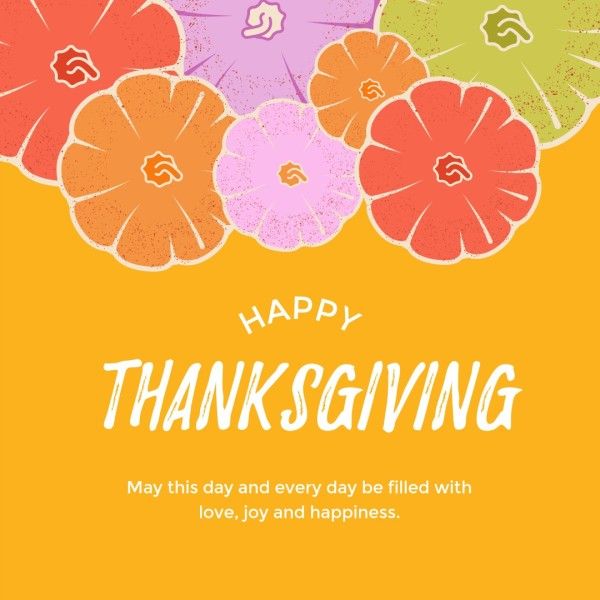 holiday, celebration, greeting, Colorful Illustration Autumn Pumpkins Happy Thanksgiving Instagram Post Template