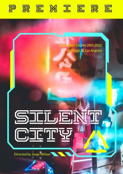 classic, movie, advertising, Black Cyberpunk Silent City Premiere Poster Template