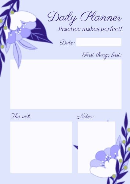 schedule, to-do list, winter, Purple Floral Daily Planner Template