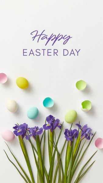 festival, holiday, flower, Grey And Purple Minimal Happy Easter Day Instagram Story Template