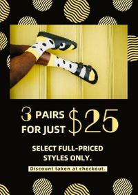 socking, shop, stockings, Black And Yellow Polka Dots Socks Sale Flyer Template