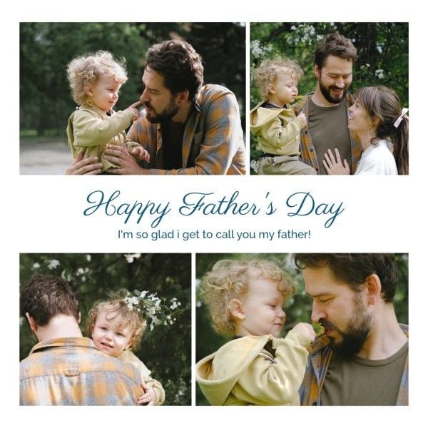 White And Blue Simple Father's Day Collage Photo Collage (Square)