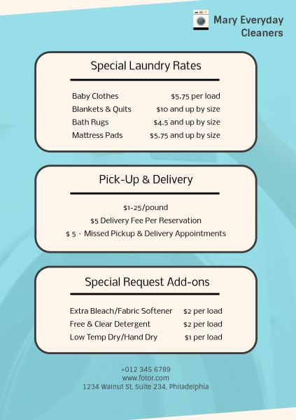 洗衣服务价格表 宣传单