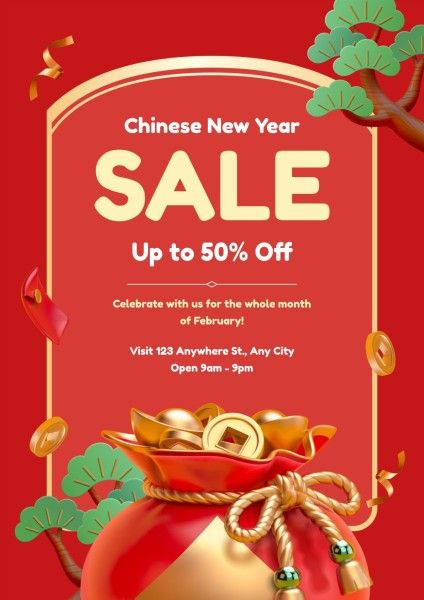 promotion, new year promotion, festival, Red Illustration Chinese New Year Sale Poster Template