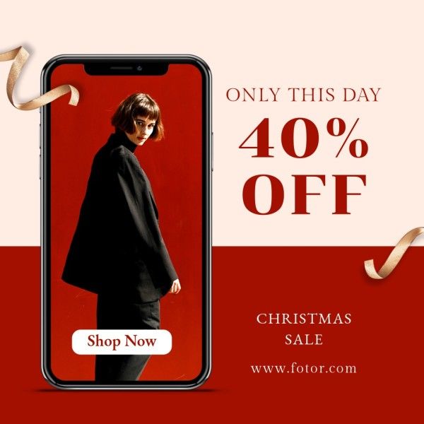 promotion, christmas sale, discount, Red Fashion Modern Christmas Holiday Sale Instagram Post Template
