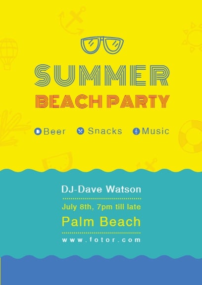 Yellow Summer Beach Party  Invitation