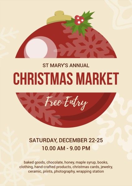red, Christmas Market Poster Template