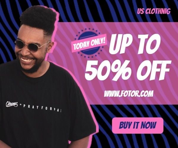 online sale, e-commerce, discount, Pink And Black Men T-shirt Sale Large Rectangle Template