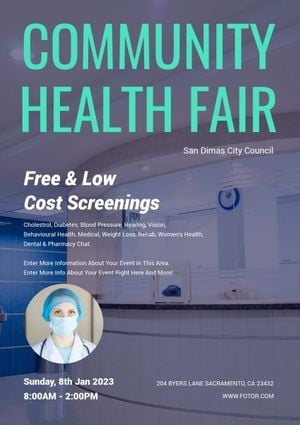 community health fair, flu, medical, Green Blue Annual Health Fair Poster Template