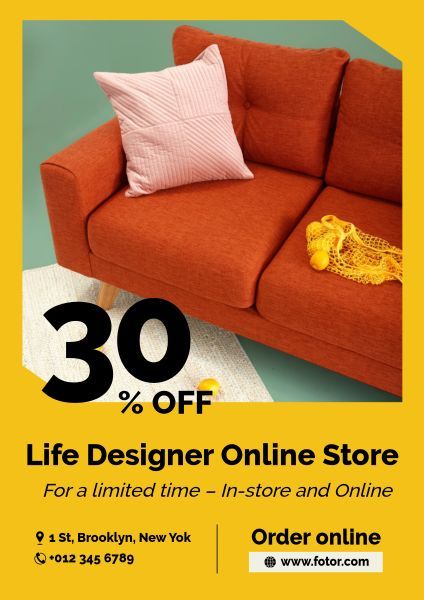 house, discount, furniture, Yellow Homeware Sale Poster Template