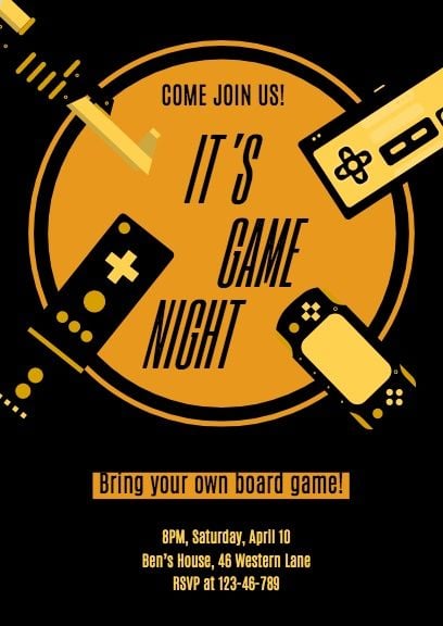 party, event, parties, Black & Gold Game Night Invitation Template