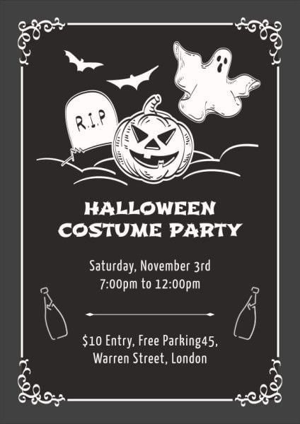 celebration, festival, holiday, Black And White Halloween Costume Party Flyer Template