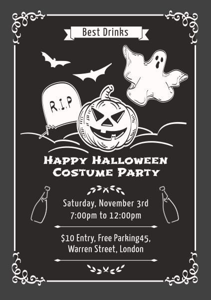celebration, halloween celebration party, festival, Black And White Halloween Costume Party Flyer Template